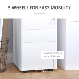 Vinsetto Fully Assembled 3 Drawer Steel Metal Filing Cabinet Lockable Rolling Vertical File Cabinet White - thumbnail 6