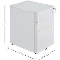 Vinsetto Fully Assembled 3 Drawer Steel Metal Filing Cabinet Lockable Rolling Vertical File Cabinet White - thumbnail 3