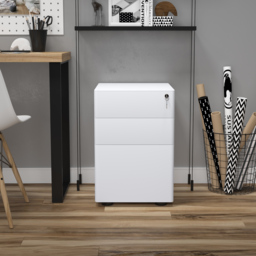 Vinsetto Fully Assembled 3 Drawer Steel Metal Filing Cabinet Lockable Rolling Vertical File Cabinet White - thumbnail 9