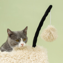 PawHut Cat Tree Sheep Design, 98 cm Multi-Level Cat Tower with Scratching Posts, Tunnel & Play Ball, Light Brown - thumbnail 8