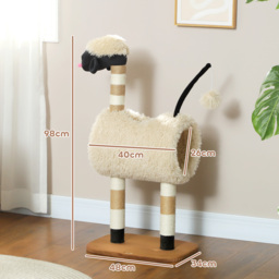 PawHut Cat Tree Sheep Design, 98 cm Multi-Level Cat Tower with Scratching Posts, Tunnel & Play Ball, Light Brown - thumbnail 3