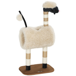 PawHut Cat Tree Sheep Design, 98 cm Multi-Level Cat Tower with Scratching Posts, Tunnel & Play Ball, Light Brown - thumbnail 1