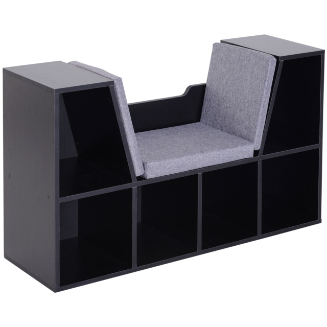HOMCOM Bookcase Shelf Storage Seat with Cushion Sideboard Kids Children Reading Bedroom Living Room Organizer Black - Aosom UK - image 1