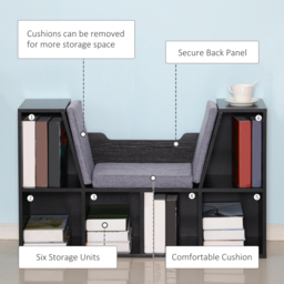 HOMCOM Bookcase Shelf Storage Seat with Cushion Sideboard Kids Children Reading Bedroom Living Room Organizer Black - Aosom UK - thumbnail 6