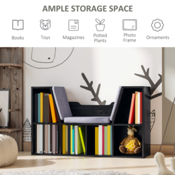 HOMCOM Bookcase Shelf Storage Seat with Cushion Sideboard Kids Children Reading Bedroom Living Room Organizer Black - Aosom UK - thumbnail 5