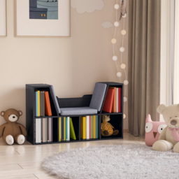 HOMCOM Bookcase Shelf Storage Seat with Cushion Sideboard Kids Children Reading Bedroom Living Room Organizer Black - Aosom UK - thumbnail 8