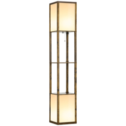 HOMCOM Modern Shelf Floor Lamp with Dual Ambient Light, Standing Lamp Living Room, Bedroom, 156cm, Brown - Aosom UK - thumbnail 1