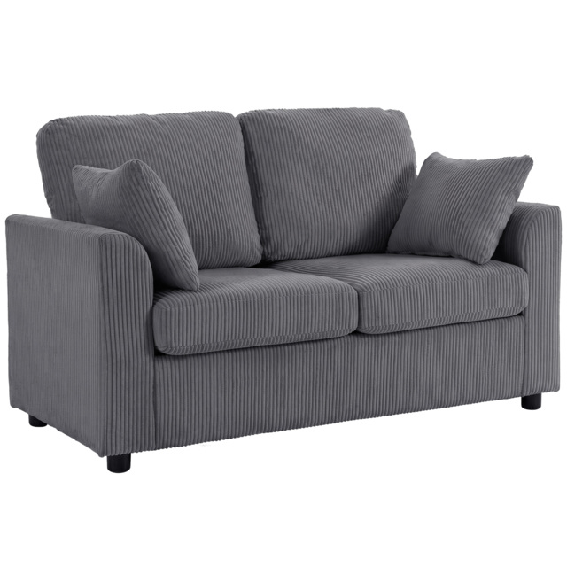 HOMCOM 2 Seater Sofa, Corduroy Small Couch with Spring Cushion, Wide and Deep Seat, Dark Grey - image 1