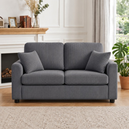HOMCOM 2 Seater Sofa, Corduroy Small Couch with Spring Cushion, Wide and Deep Seat, Dark Grey - thumbnail 2