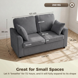 HOMCOM 2 Seater Sofa, Corduroy Small Couch with Spring Cushion, Wide and Deep Seat, Dark Grey - thumbnail 3