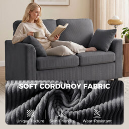 HOMCOM 2 Seater Sofa, Corduroy Small Couch with Spring Cushion, Wide and Deep Seat, Dark Grey - thumbnail 5