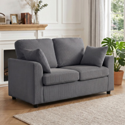 HOMCOM 2 Seater Sofa, Corduroy Small Couch with Spring Cushion, Wide and Deep Seat, Dark Grey - thumbnail 2