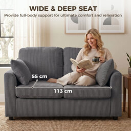 HOMCOM 2 Seater Sofa, Corduroy Small Couch with Spring Cushion, Wide and Deep Seat, Dark Grey - thumbnail 6