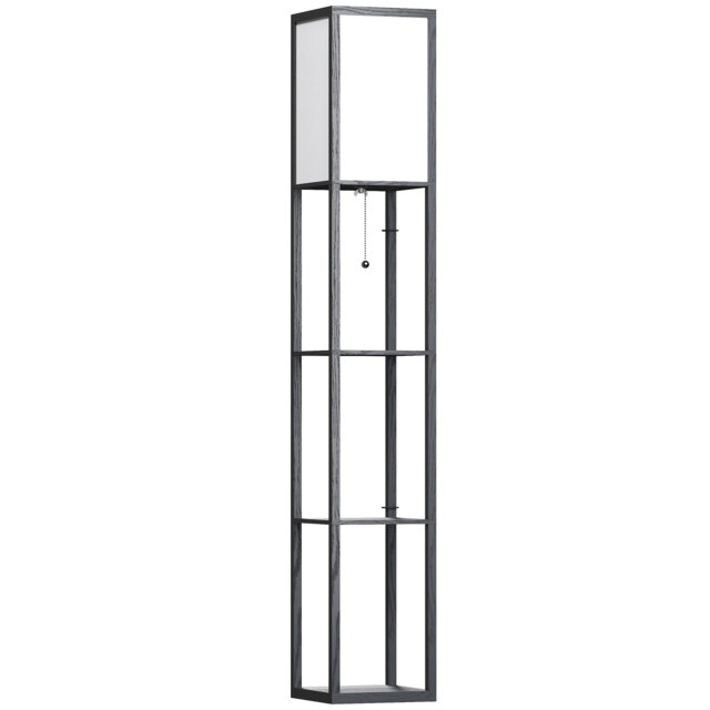 HOMCOM Floor Lamp with Shelves, Modern Floor Standing Lamp with Storage Shelf for Living Room, Reading Standing Lamp, Black - Aosom UK - image 1