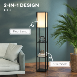 HOMCOM Floor Lamp with Shelves, Modern Floor Standing Lamp with Storage Shelf for Living Room, Reading Standing Lamp, Black - Aosom UK - thumbnail 4