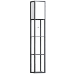 HOMCOM Floor Lamp with Shelves, Modern Floor Standing Lamp with Storage Shelf for Living Room, Reading Standing Lamp, Black - Aosom UK - thumbnail 1