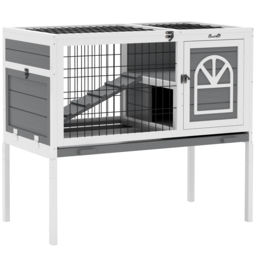 PawHut Wooden Rabbit Hutch, Guinea Pig Cage, with Removable Tray, Openable Roof, Grey - thumbnail 1