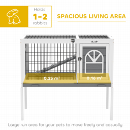 PawHut Wooden Rabbit Hutch, Guinea Pig Cage, with Removable Tray, Openable Roof, Grey - thumbnail 4