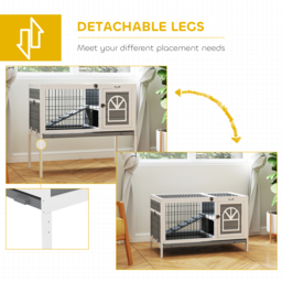 PawHut Wooden Rabbit Hutch, Guinea Pig Cage, with Removable Tray, Openable Roof, Grey - thumbnail 7