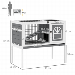 PawHut Wooden Rabbit Hutch, Guinea Pig Cage, with Removable Tray, Openable Roof, Grey - thumbnail 3