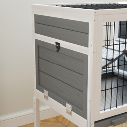 PawHut Wooden Rabbit Hutch, Guinea Pig Cage, with Removable Tray, Openable Roof, Grey - thumbnail 9