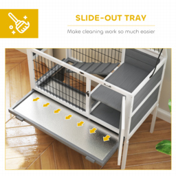 PawHut Wooden Rabbit Hutch, Guinea Pig Cage, with Removable Tray, Openable Roof, Grey - thumbnail 6