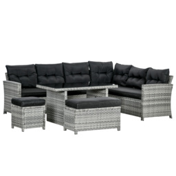 Outsunny 5-Piece Rattan Patio Furniture Set with Corner Sofa, Footstools, Glass Coffee Table, Cushions, Mixed Grey - thumbnail 1