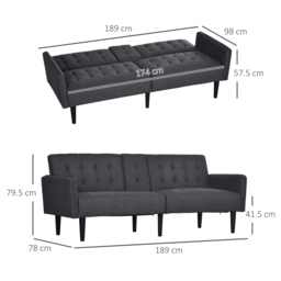 HOMCOM Upholstered Click Clack Sofa Bed, Linen-Feel 3 Seater Sofa Bed with Storage and Cupholders, Grey - thumbnail 3