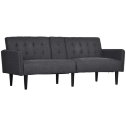 HOMCOM Upholstered Click Clack Sofa Bed, Linen-Feel 3 Seater Sofa Bed with Storage and Cupholders, Grey - thumbnail 1