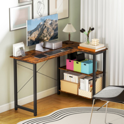 HOMCOM L Shaped Desk, Corner Computer Desk with Bookshelf for Home Office, Study Room, Workstation, 120 x 73.2 x 75cm, Rustic Brown - thumbnail 9