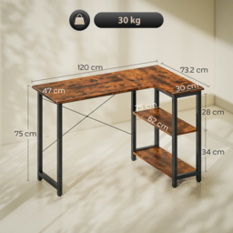HOMCOM L Shaped Desk, Corner Computer Desk with Bookshelf for Home Office, Study Room, Workstation, 120 x 73.2 x 75cm, Rustic Brown - thumbnail 3