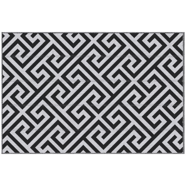 Outsunny Reversible Outdoor Mat: Portable Plastic Straw Rug for RVs, Gardens & Decks, Black & White, 121x182 cm - Aosom UK - image 1
