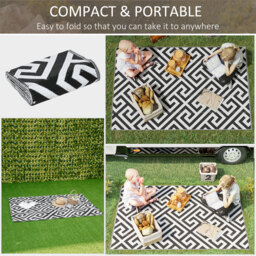Outsunny Reversible Outdoor Mat: Portable Plastic Straw Rug for RVs, Gardens & Decks, Black & White, 121x182 cm - Aosom UK - thumbnail 4