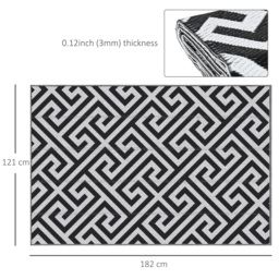 Outsunny Reversible Outdoor Mat: Portable Plastic Straw Rug for RVs, Gardens & Decks, Black & White, 121x182 cm - Aosom UK - thumbnail 3