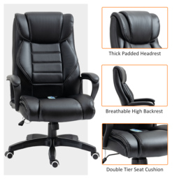 Vinsetto High Back Massage Office Chair with 6-Point Vibration, Executive Office Chair w/ Extra Padded Swivel, Ergonomic Tilt, Black - Aosom UK - thumbnail 6