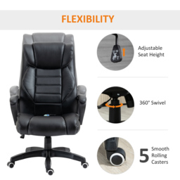 Vinsetto High Back Massage Office Chair with 6-Point Vibration, Executive Office Chair w/ Extra Padded Swivel, Ergonomic Tilt, Black - Aosom UK - thumbnail 8
