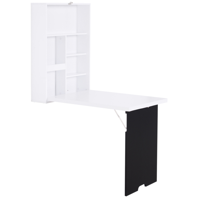 HOMCOM Floating Desk Drop-Leaf Table, with Chalkboard and Storage Shelf, Multifunctional Floating Desk for Home Office Study, White - Aosom UK - image 1