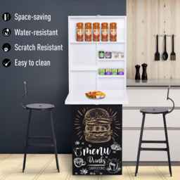HOMCOM Floating Desk Drop-Leaf Table, with Chalkboard and Storage Shelf, Multifunctional Floating Desk for Home Office Study, White - Aosom UK - thumbnail 4