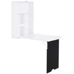HOMCOM Floating Desk Drop-Leaf Table, with Chalkboard and Storage Shelf, Multifunctional Floating Desk for Home Office Study, White - Aosom UK