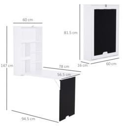 HOMCOM Floating Desk Drop-Leaf Table, with Chalkboard and Storage Shelf, Multifunctional Floating Desk for Home Office Study, White - Aosom UK - thumbnail 3