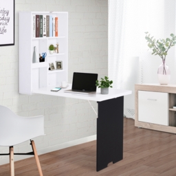 HOMCOM Floating Desk Drop-Leaf Table, with Chalkboard and Storage Shelf, Multifunctional Floating Desk for Home Office Study, White - Aosom UK - thumbnail 2