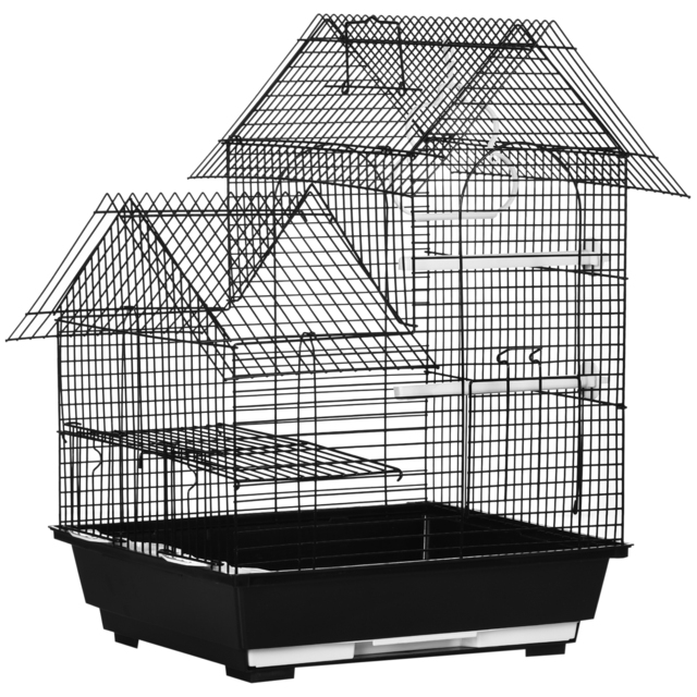 PawHut Metal Bird Cage w/ Stand, Parrot Cockatiel Budgie Finch Canary, Includes Food Containers Swing Ring Tray, Black, 39 x 33 x 47 cm - Aosom UK - image 1
