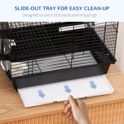 PawHut Metal Bird Cage w/ Stand, Parrot Cockatiel Budgie Finch Canary, Includes Food Containers Swing Ring Tray, Black, 39 x 33 x 47 cm - Aosom UK - thumbnail 5