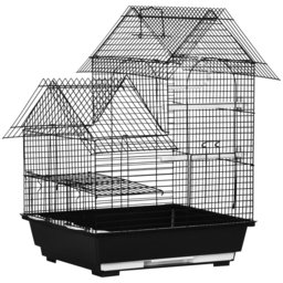 PawHut Metal Bird Cage w/ Stand, Parrot Cockatiel Budgie Finch Canary, Includes Food Containers Swing Ring Tray, Black, 39 x 33 x 47 cm - Aosom UK
