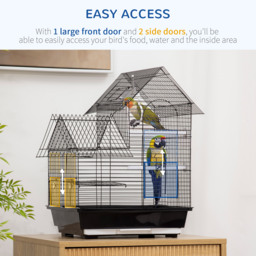 PawHut Metal Bird Cage w/ Stand, Parrot Cockatiel Budgie Finch Canary, Includes Food Containers Swing Ring Tray, Black, 39 x 33 x 47 cm - Aosom UK - thumbnail 6