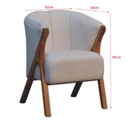 Bouclé Handcrafted Accent Chair with Solid Mango Wood Frame, Minimalist Stool with Sustainably Sourced, 60L x 62W x 85H cm, Brown - Aosom UK - thumbnail 3