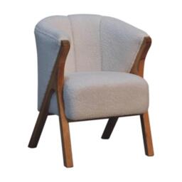 Bouclé Handcrafted Accent Chair with Solid Mango Wood Frame, Minimalist Stool with Sustainably Sourced, 60L x 62W x 85H cm, Brown - Aosom UK - thumbnail 9