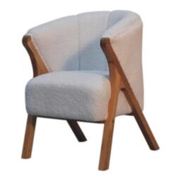 Bouclé Handcrafted Accent Chair with Solid Mango Wood Frame, Minimalist Stool with Sustainably Sourced, 60L x 62W x 85H cm, Brown - Aosom UK - thumbnail 8