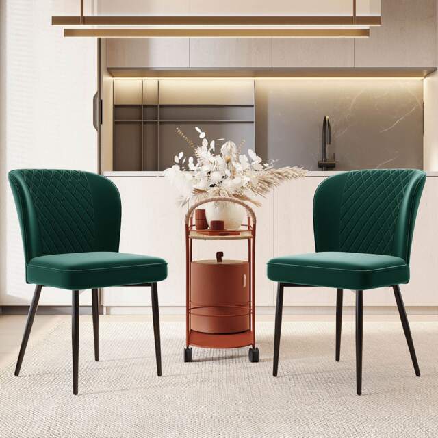 Set of 2 Upholstered Modern Wingback Chair with Metal Legs, Velvet Accent Chairs for Dining Room, Living Room, Kitchen, 47x43x86 cm, Green - Aosom.UK - image 1