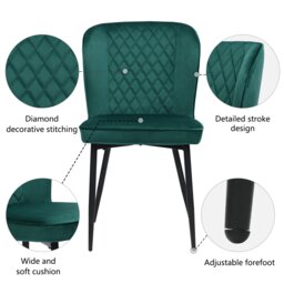 Set of 2 Upholstered Modern Wingback Chair with Metal Legs, Velvet Accent Chairs for Dining Room, Living Room, Kitchen, 47x43x86 cm, Green - Aosom.UK - thumbnail 7
